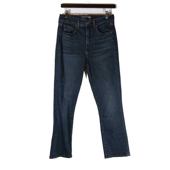 Veronica Beard Carly Kick Flare Ankle Crop Cotton Stretch Denim Dark Ink Jeans - Picture 1 of 4